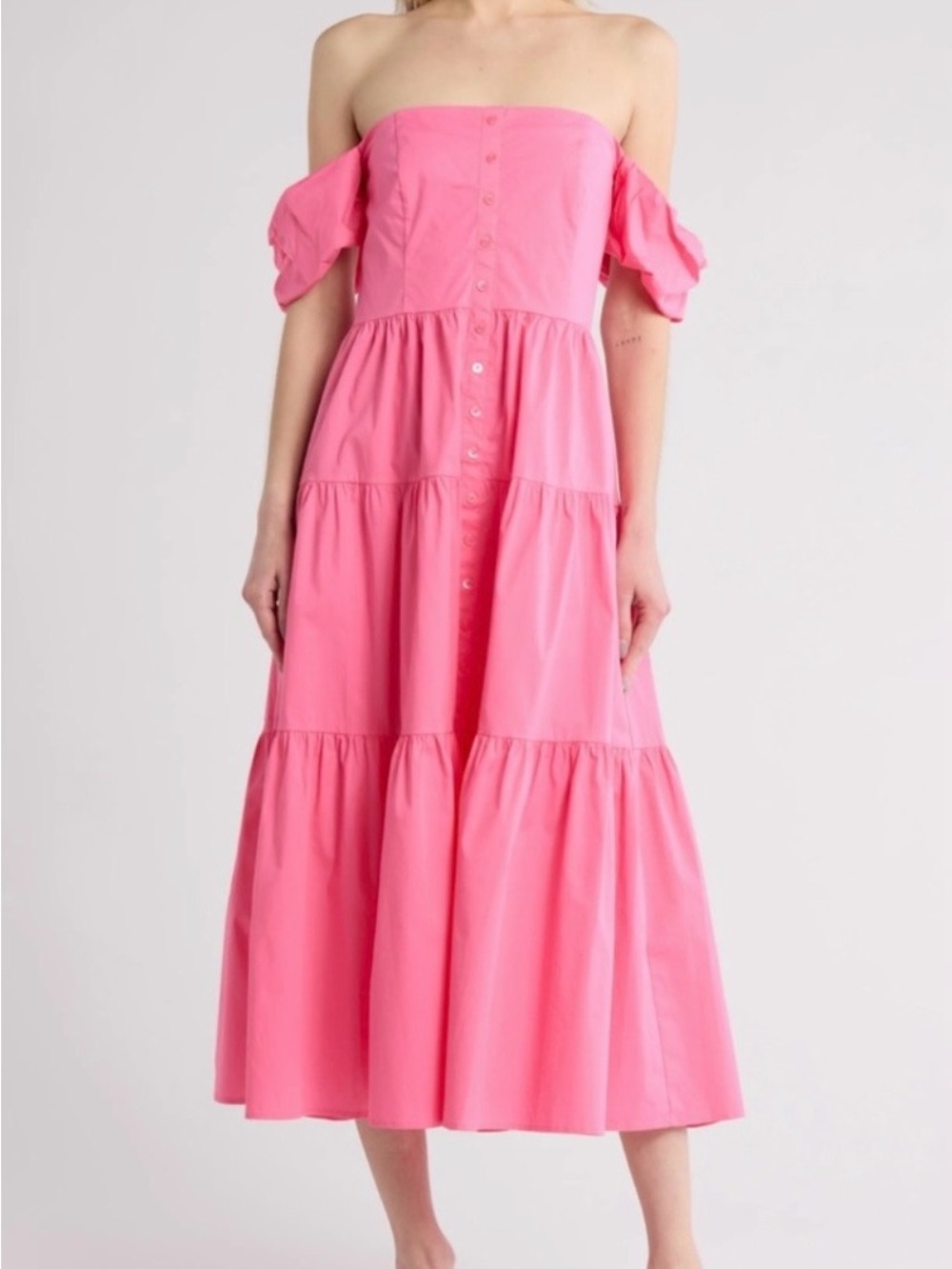 Karlie Strapless Tiered Midi Dress in Pink